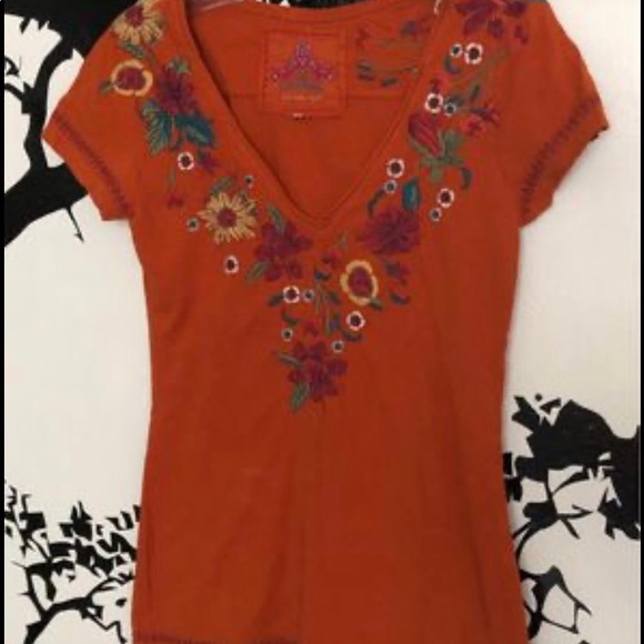 JWLA Johnny Was Hand Embroidered Shirt Deep Orange Small - Picture 2 of 4